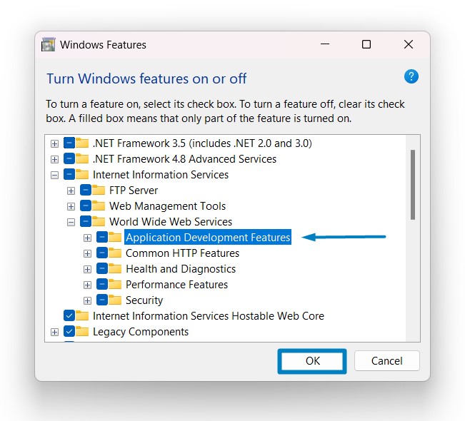 Enable Application Development Features IIS in Windows 11 6 Enable Application Development Features