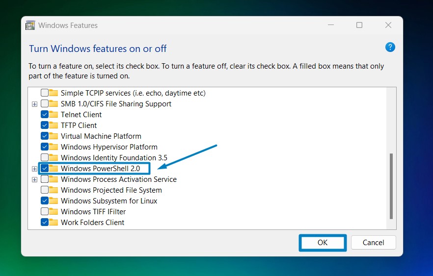How to Enable Windows PowerShell 2.0 in Windows 11? 4 Enable Windows PowerShell 2.0