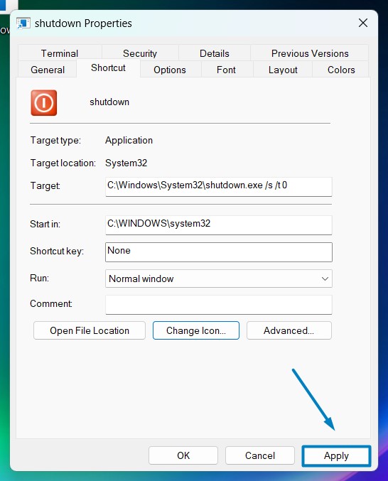 Create Shutdown Shortcut Button Windows 11 8 Apply the changes