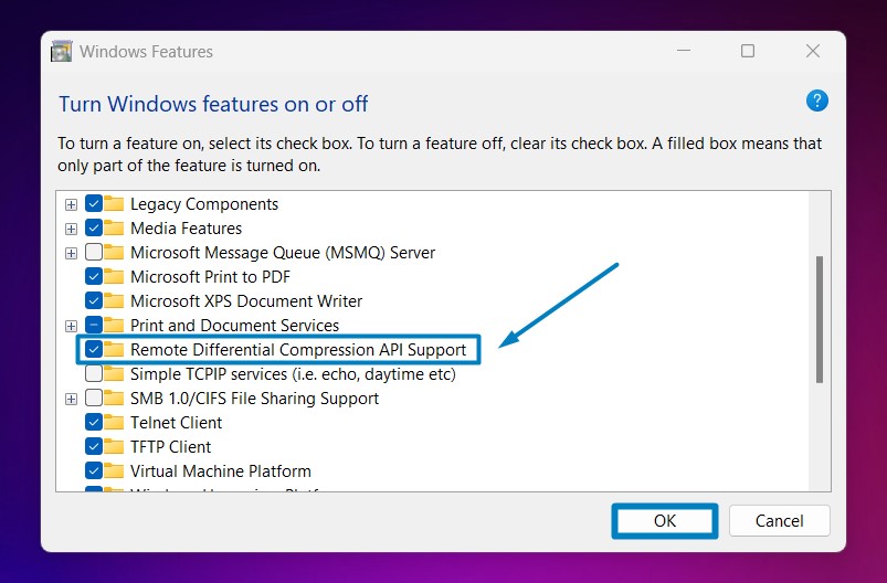 Enable Remote Differential Compression API Support in Windows 11 4 Enable RDC Support in Windows 11