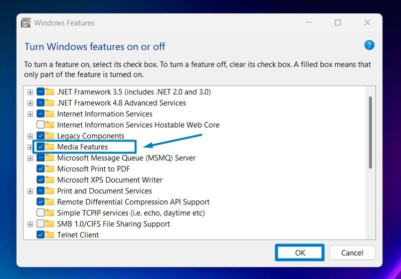 Enable Windows Media Player in Windows 11 4 Media Features