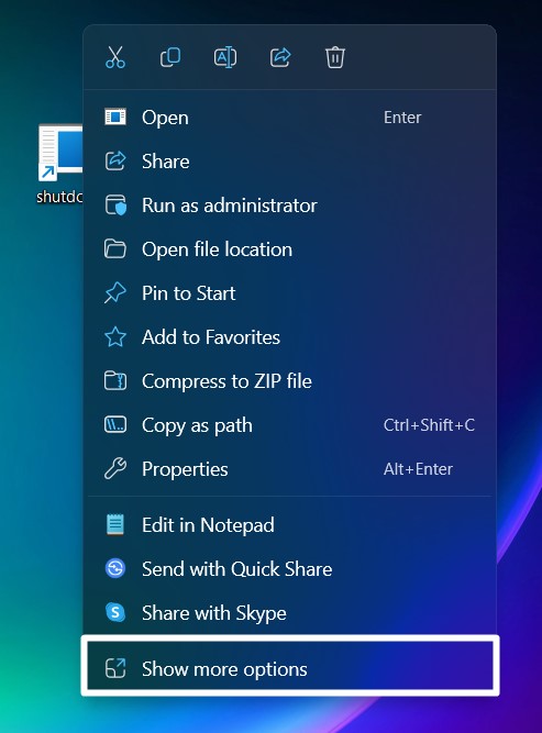 Create Shutdown Shortcut Button Windows 11 4 Show more options