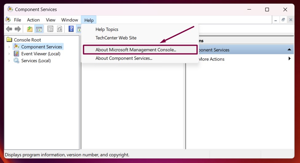 Create Component Services Management Shortcut in Windows 11 6 About Microsoft Management Console