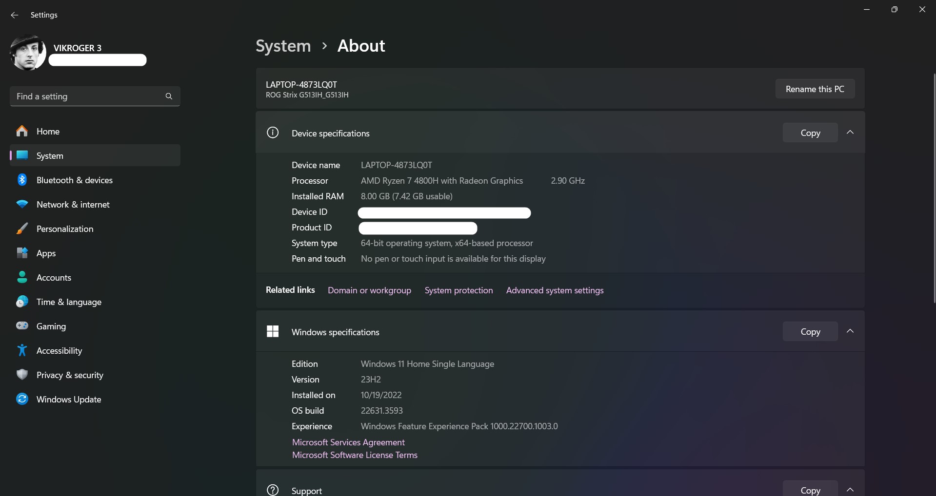 Device and Windows Specifications Device and Windows Specifications