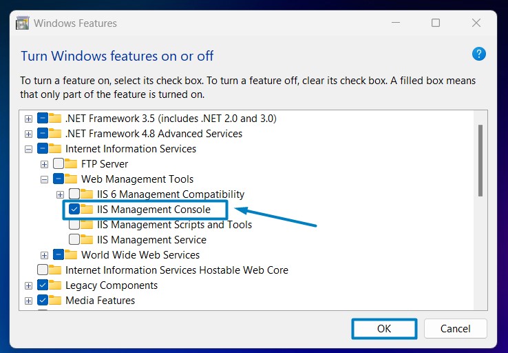 Enable IIS Management Console in Windows 11 Enable IIS Management Console in Windows 11