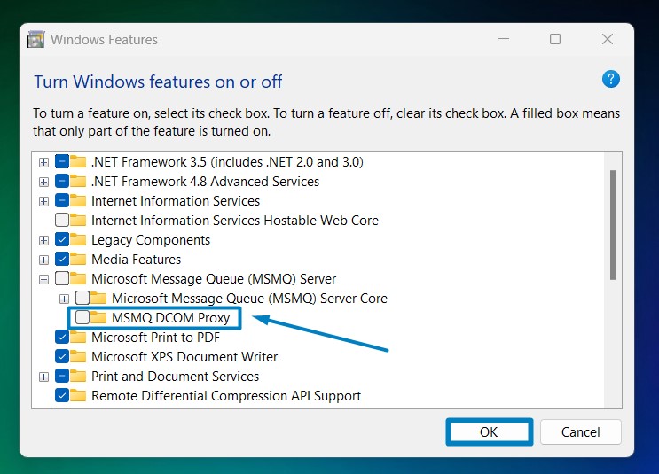 Enable MSMQ DCOM Proxy in Windows 11 3 Enable MSMQ DCOM Proxy in Windows 11
