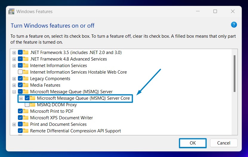 Enable Microsoft Message Queue (MSMQ) Server Core in Windows 11 3 Enable MSMQ Server Core in Windows 11