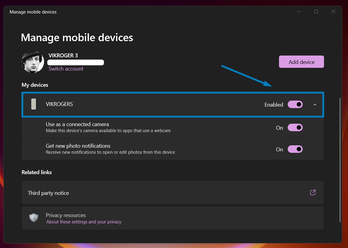 Use Smartphone Camera as Webcam for Apps in Windows 11 11 Enable your smartphone