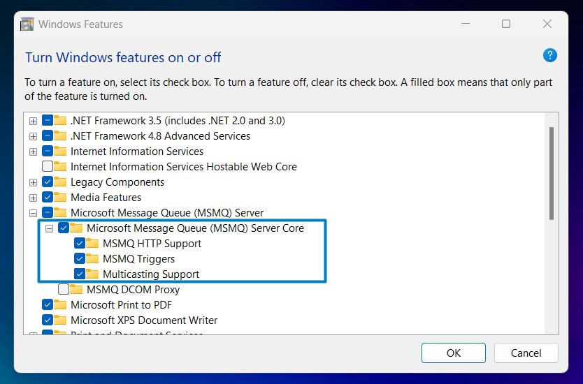 Enable Microsoft Message Queue (MSMQ) Server Core in Windows 11 7 MSMQ Server Core Components