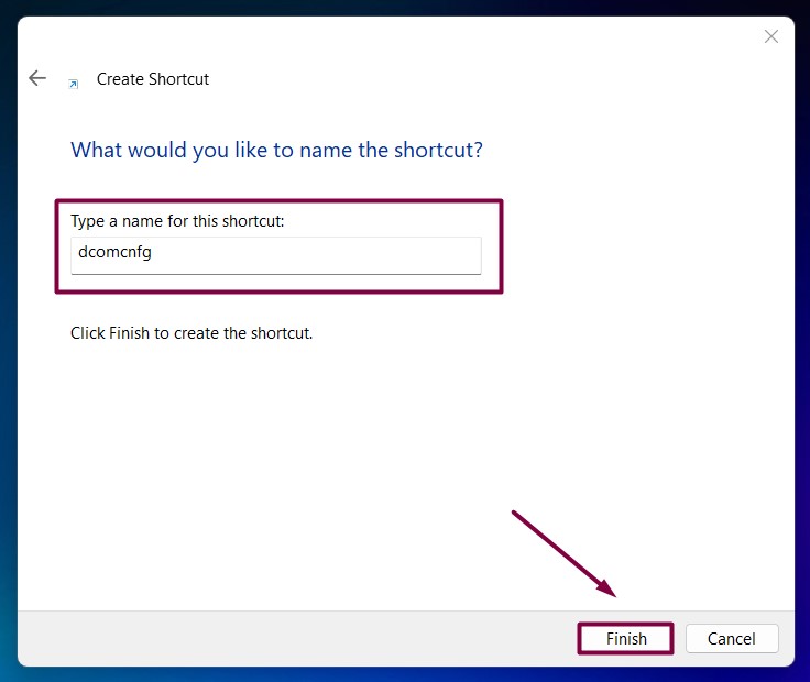 Create Component Services Management Shortcut in Windows 11 3 Enter the name of the item