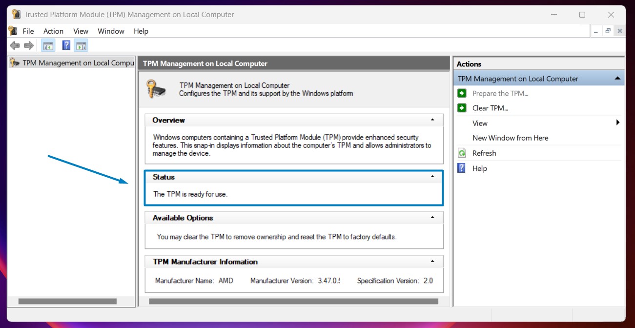 How to check for TPM Version in Windows 11? 3 TPM Status