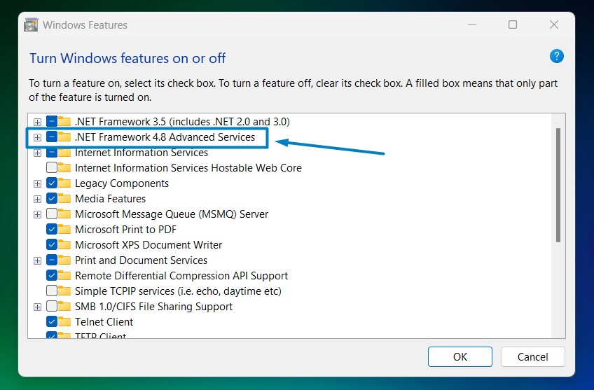 How to Enable WCF Services in Windows 11? 4 .net framework 4.8 Advanced Services