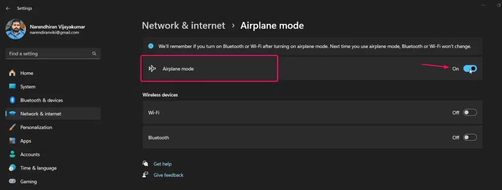 Enabling Airplane mode using Settings App Enabling Airplane mode using Settings App