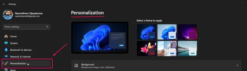 Click Personalization option Click Personalization option