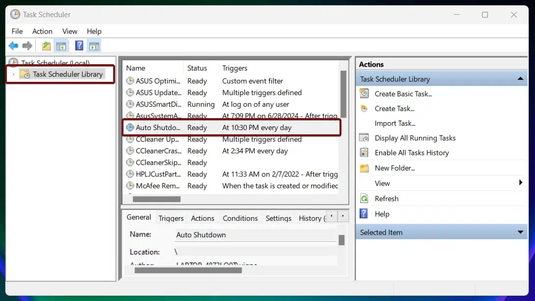 Auto Shutdown Task Created in Windows 11 Auto Shutdown Task Created in Windows 11