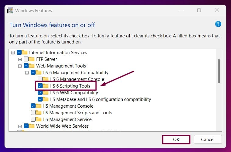 Enable IIS 6 Scripting Tools in Windows 11 5 Enable IIS 6 Scripting Tools