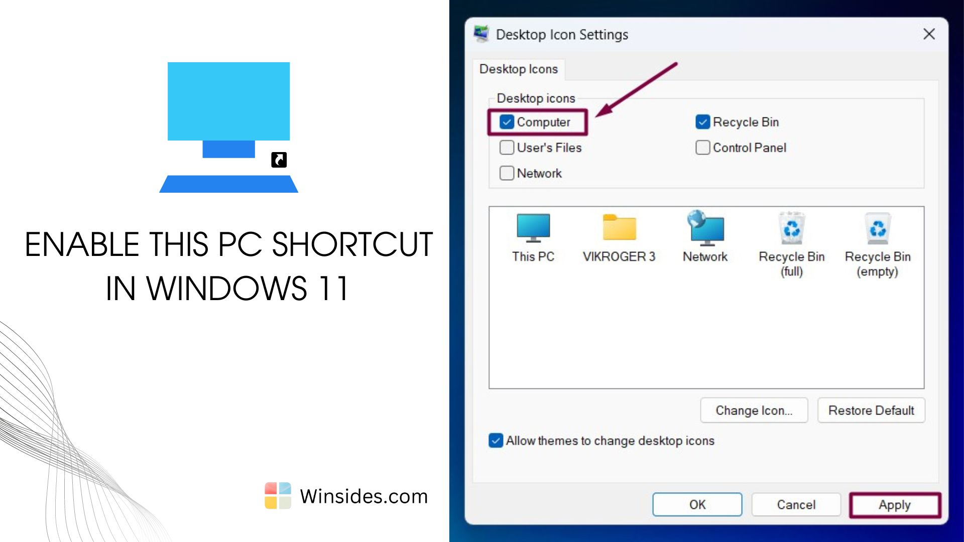 Enable This PC in Windows 11 Desktop