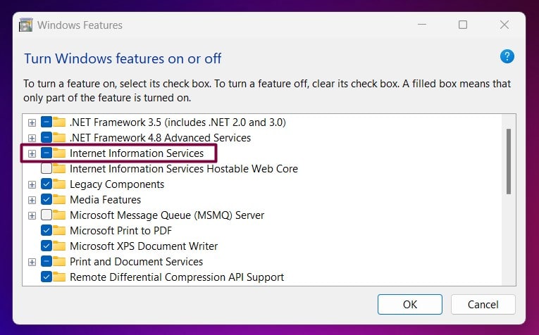 Enable IIS 6 Scripting Tools in Windows 11 2 Expand Internet Information Services