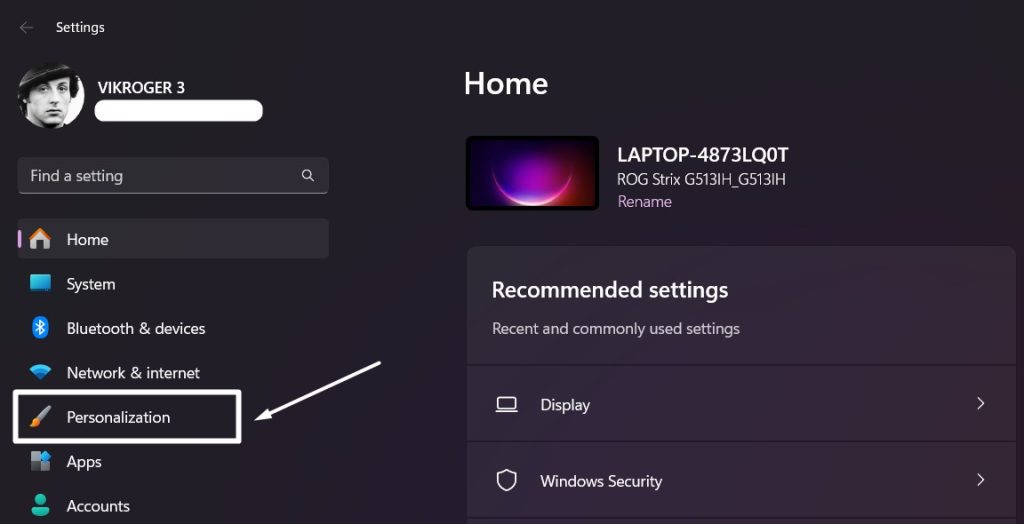 Personalization Settings Personalization Settings