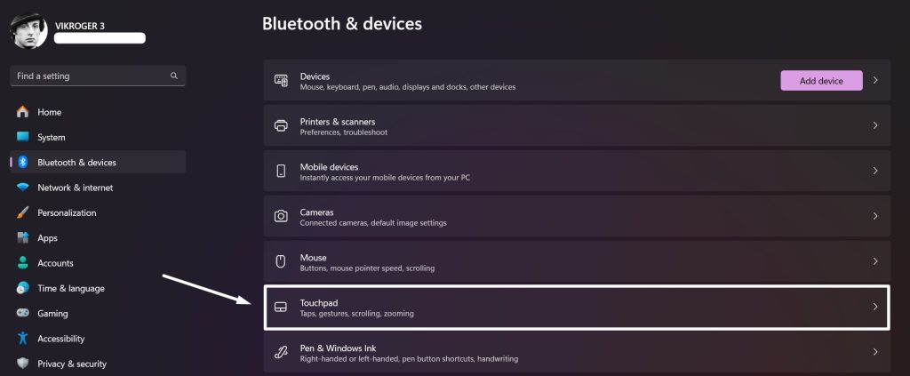 Touchpad Settings
