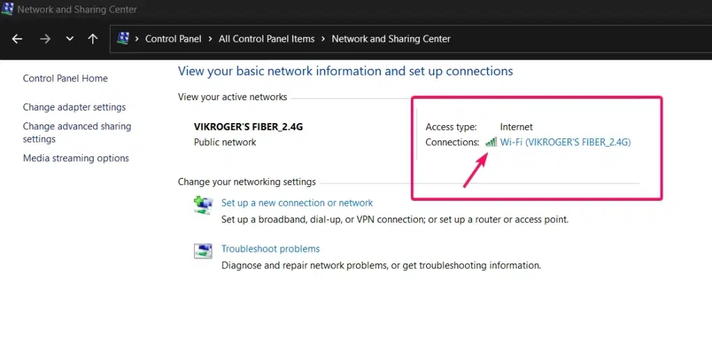 WiFi signal checking via Control Panel WiFi signal checking via Control Panel