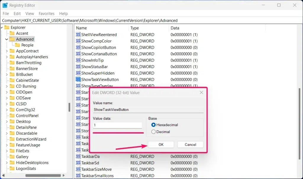 Modify the DWORD 32-bit Value to 1 Modify the DWORD 32-bit Value to 1