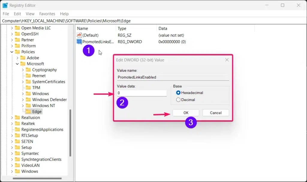 Setting DWORD Value. Setting DWORD Value.