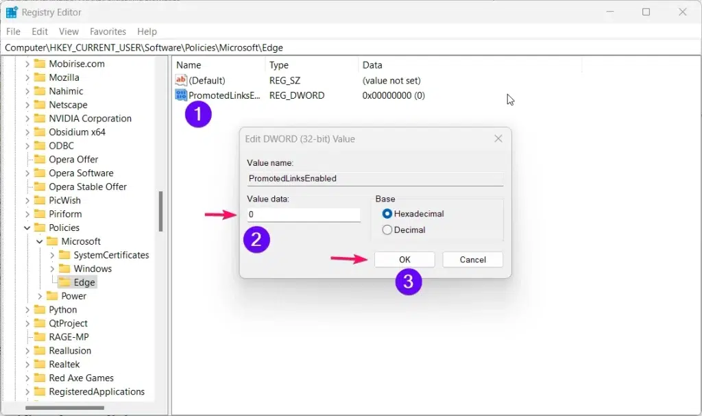 Setting DWORD Value. Setting DWORD Value.