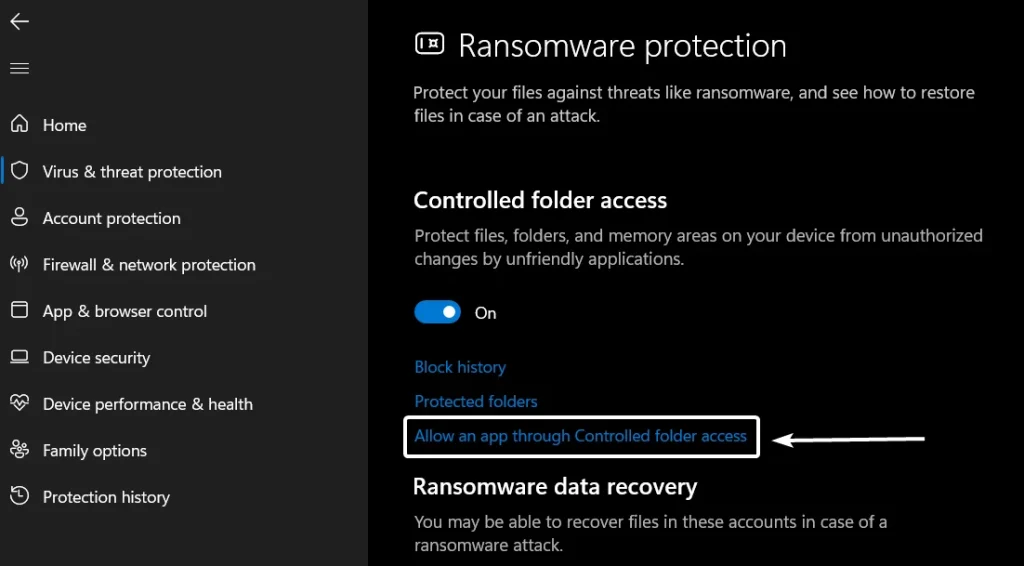 Allow an app through Controlled folder access Allow an app through Controlled folder access