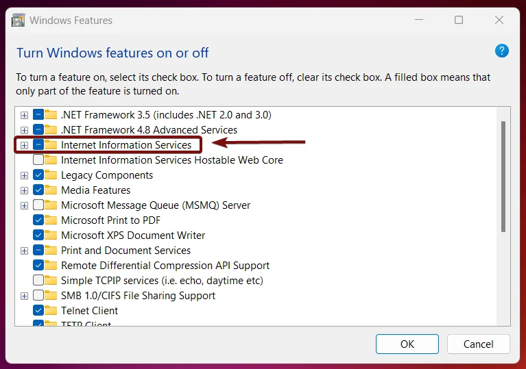 How to Enable WebSocket Protocol in Windows 11? 3 Expand IIS