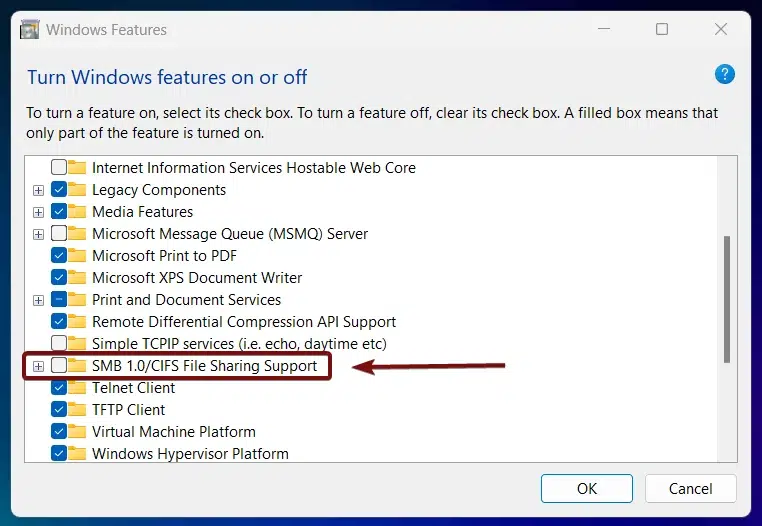 How to Enable SMB 1.0/CIFS Automatic Removal in Windows 11? 3 Expand SMB-CIFS File Sharing Support