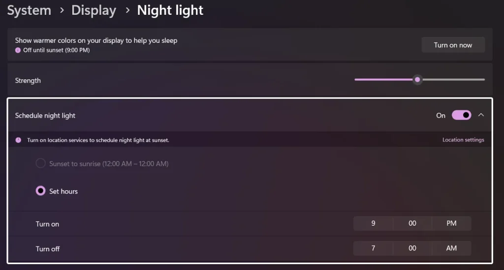 Schedule Night Light in Windows 11 Schedule Night Light in Windows 11