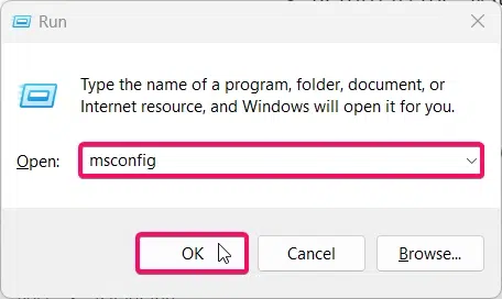 Using Winkey + R to access msconfig Using Winkey + R to access msconfig