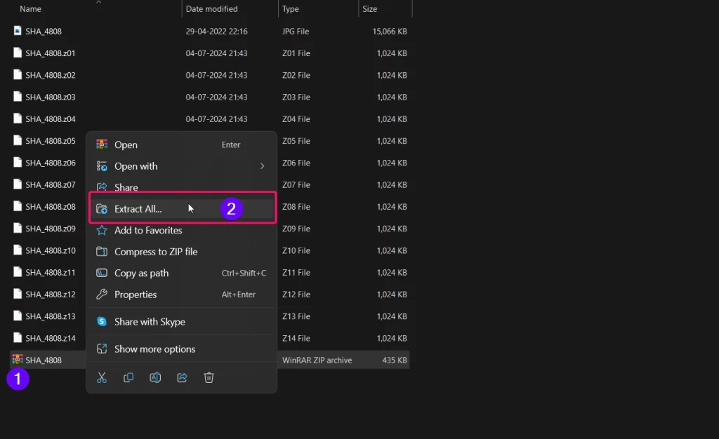 Extract All option using WinRar Extract All option using WinRar