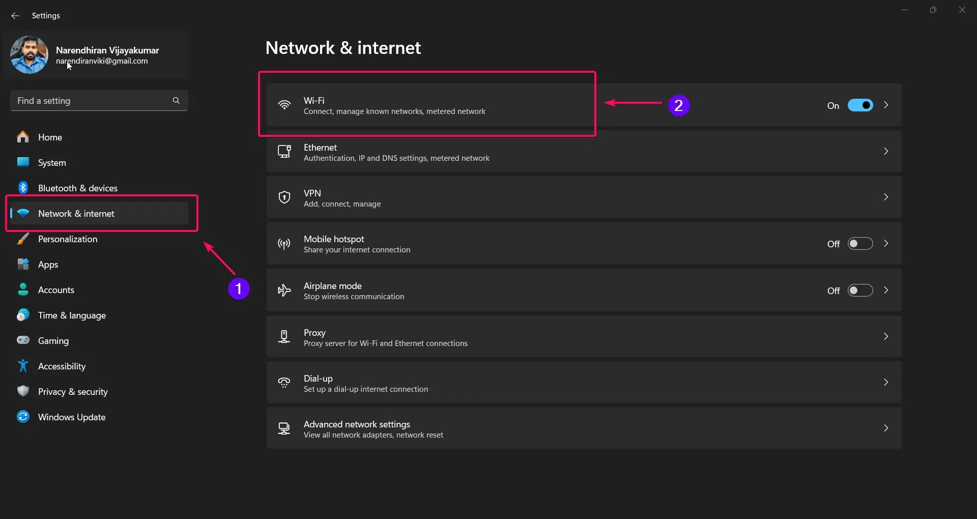 Choose WiFi from Network & Internet Choose WiFi from Network & Internet