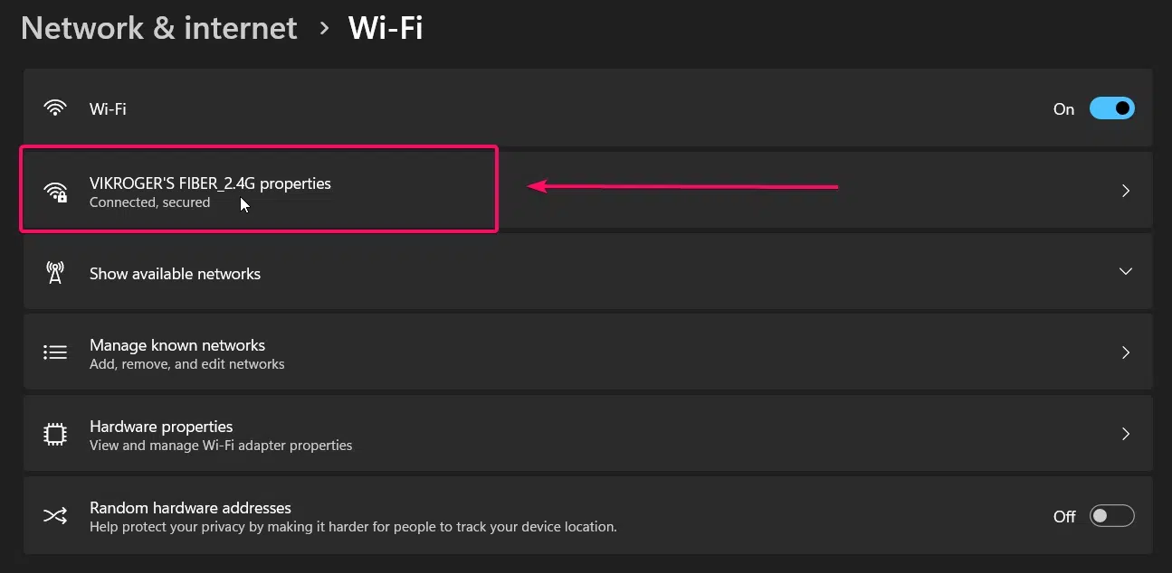 Choose your Connected WiFi option Choose your Connected WiFi option