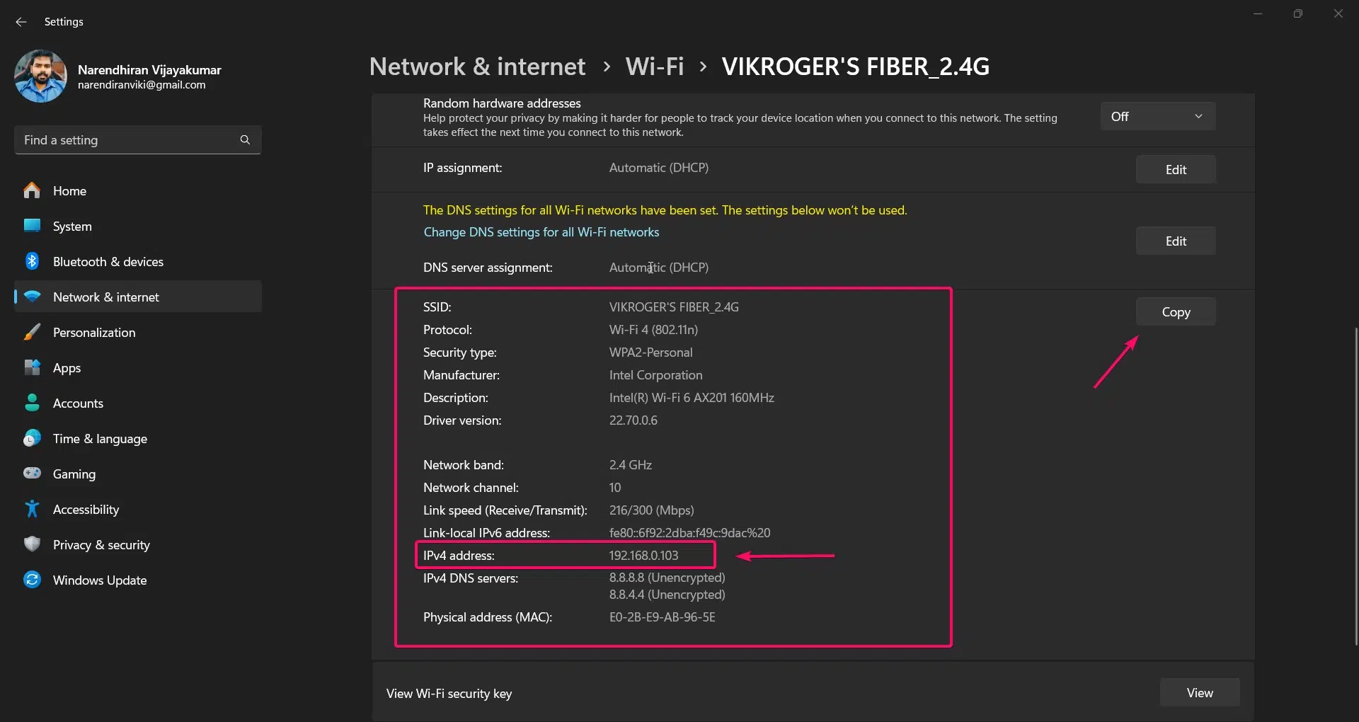 IP Address in Settings App IP Address in Settings App