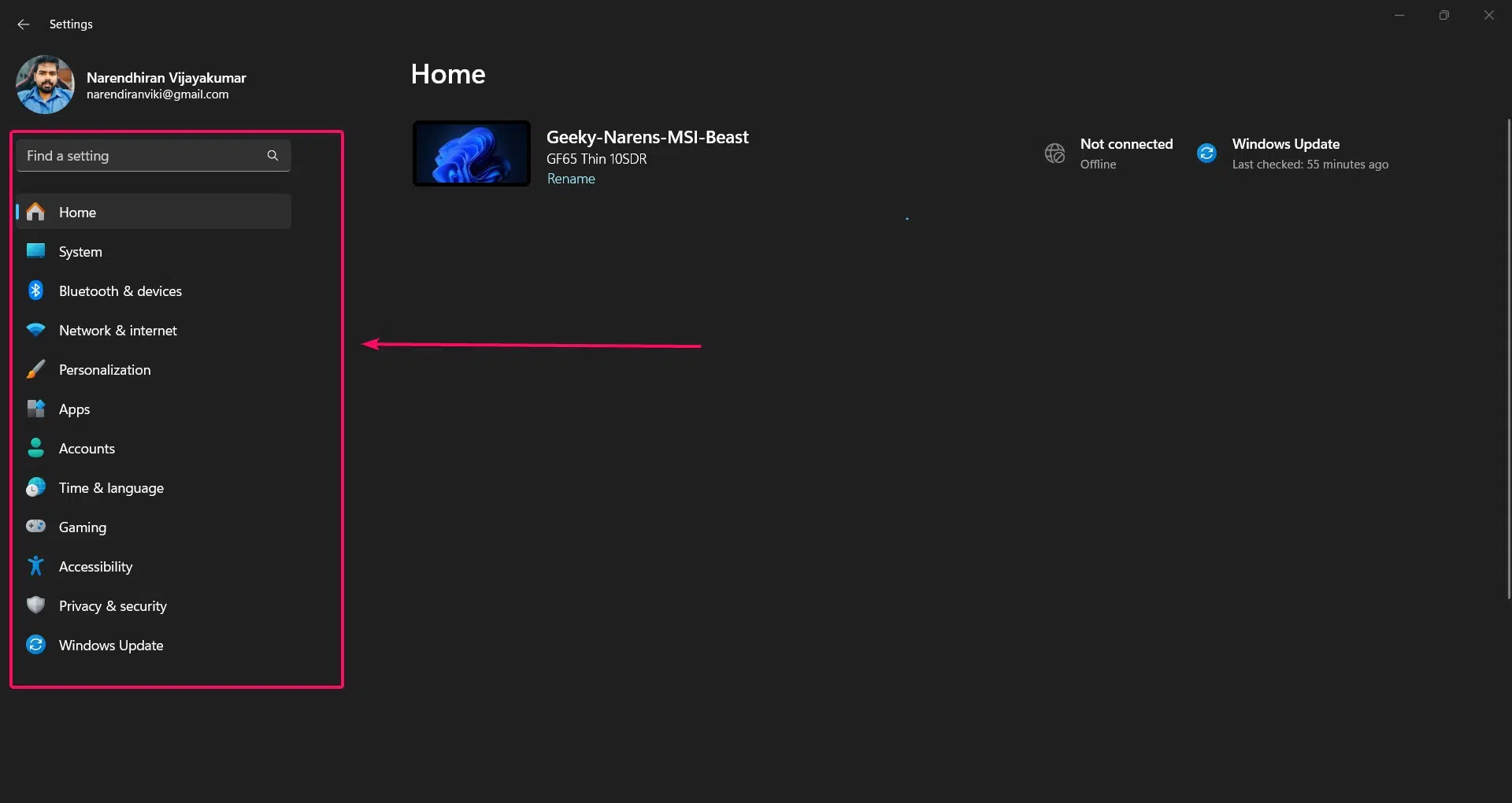 Settings Menu Settings Menu