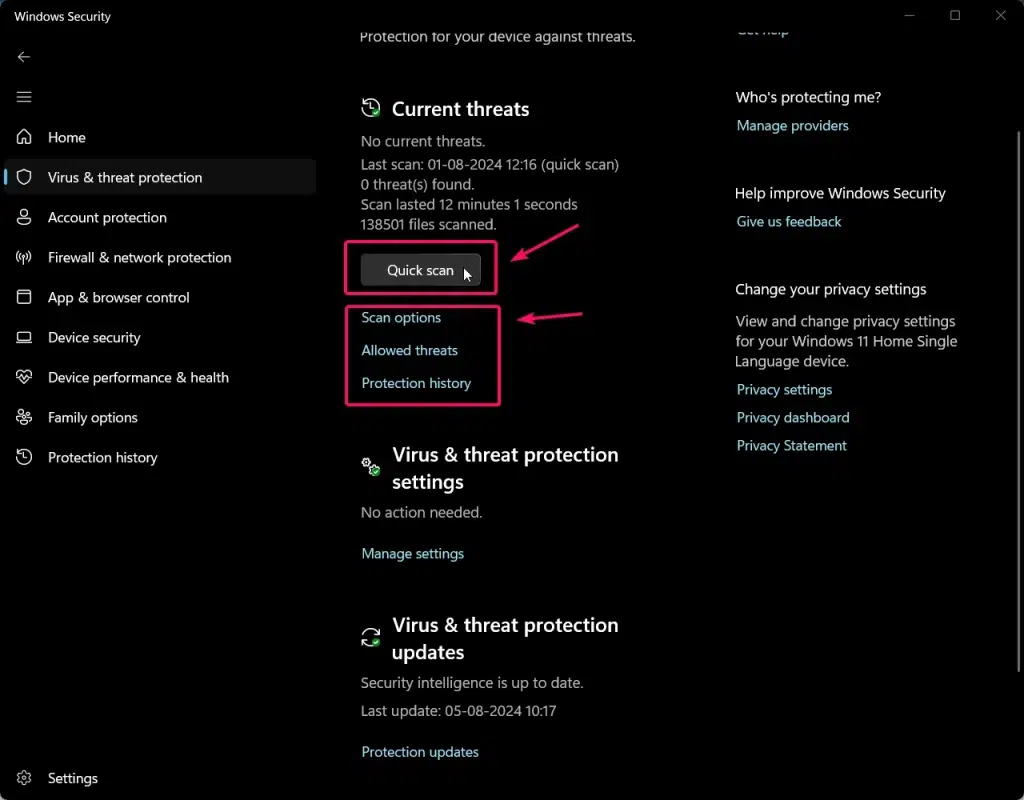 Scan Settings in Windows Defender Scan Settings in Windows Defender