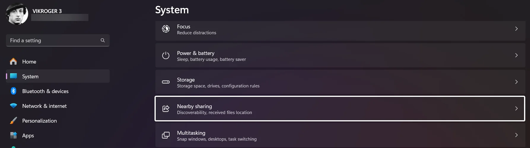 Locate nearby Sharing in System Settings Locate nearby Sharing in System Settings