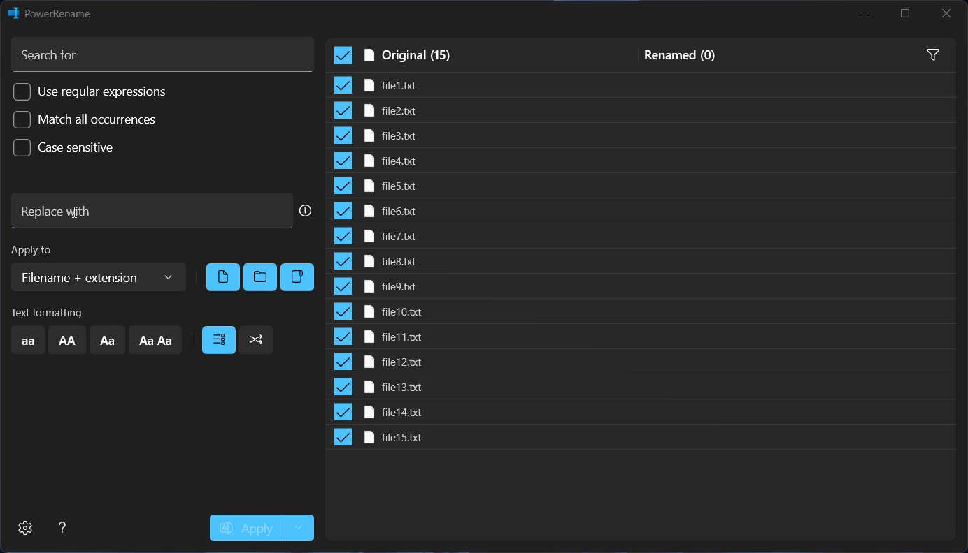 PowerRename Bulk Files Selected Window PowerRename Bulk Files Selected Window