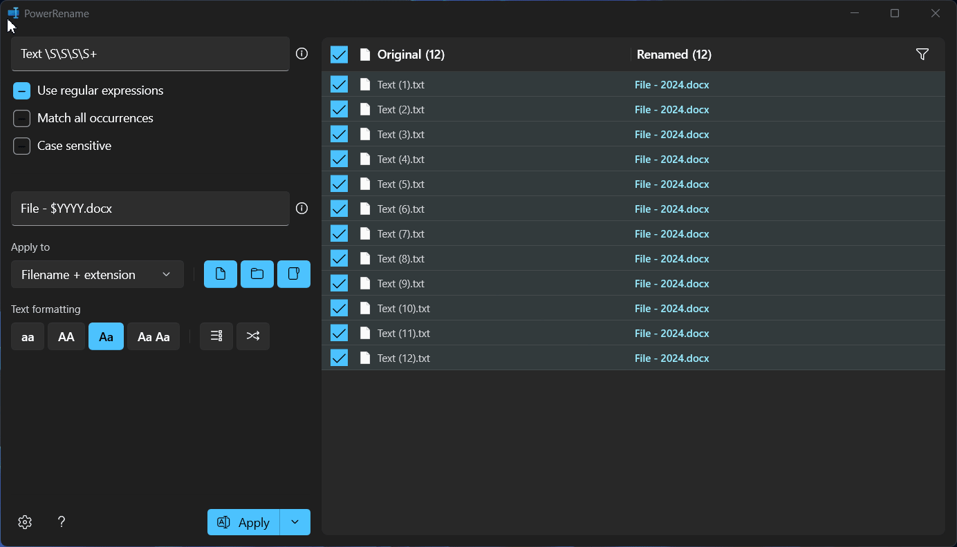 Bulk rename based on Regex using PowerRename Bulk rename based on Regex using PowerRename