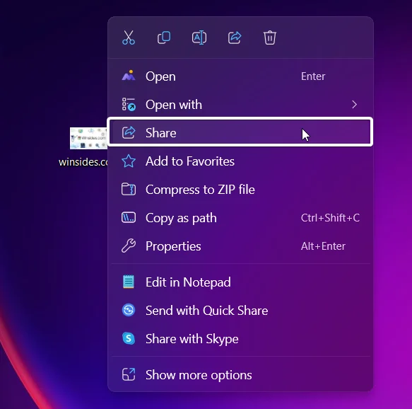 Right-click on the file & Share Right-click on the file & Share