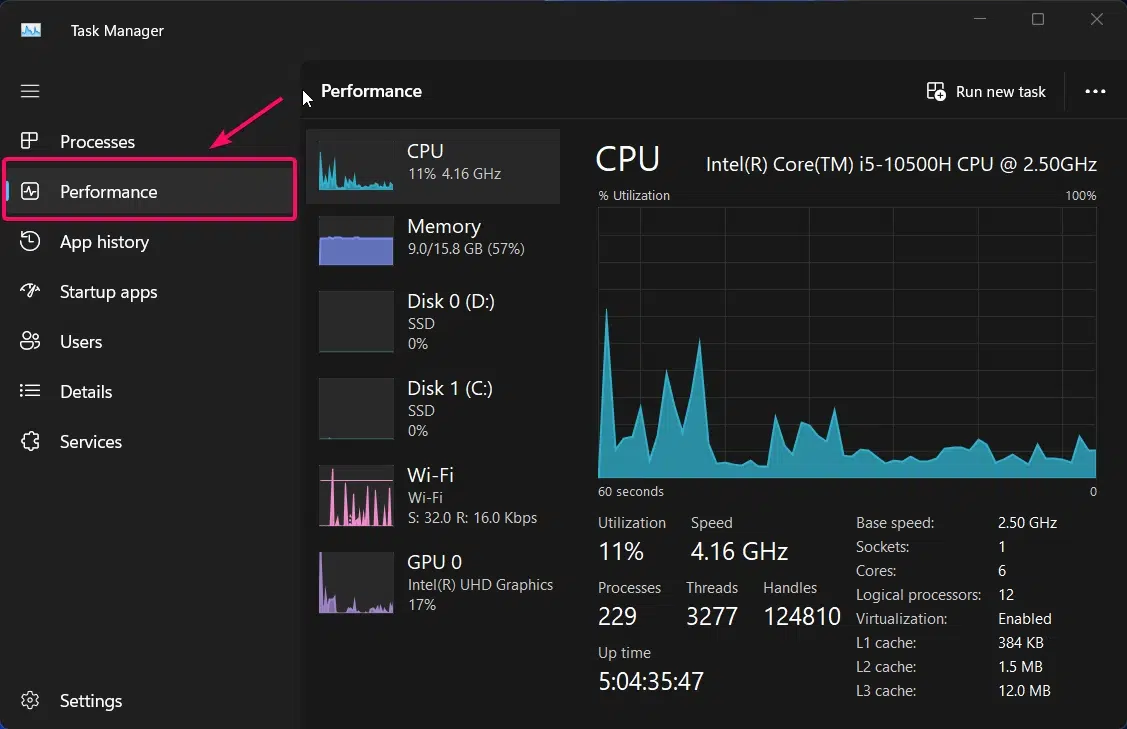 Performance Tab in Task Manager Performance Tab in Task Manager