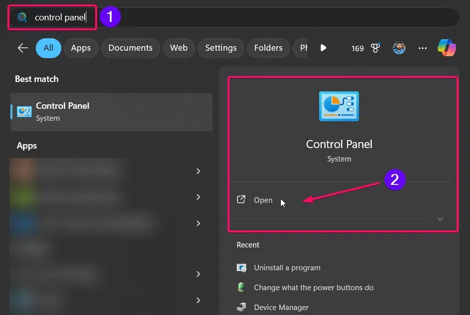 Opening Control Panel from Start Menu Opening Control Panel from Start Menu