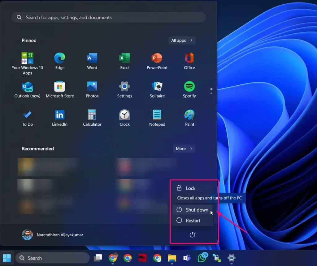Shutdown PC from Start Menu Shutdown PC from Start Menu