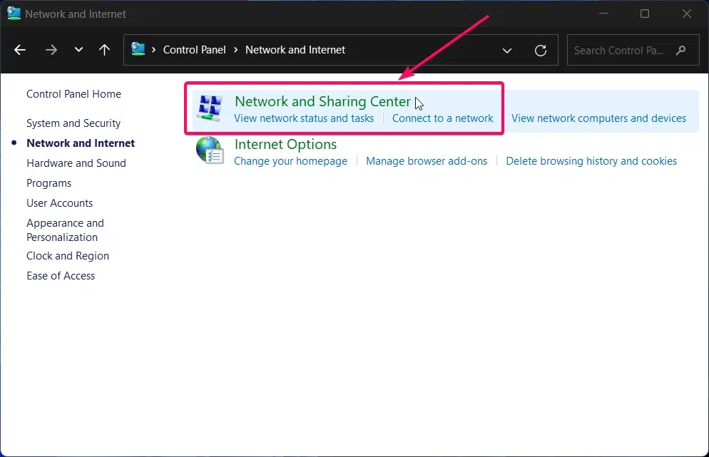 Choose Network & Sharing Center Choose Network & Sharing Center