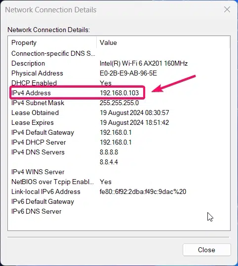 IP Address of Connected Device IP Address of Connected Device