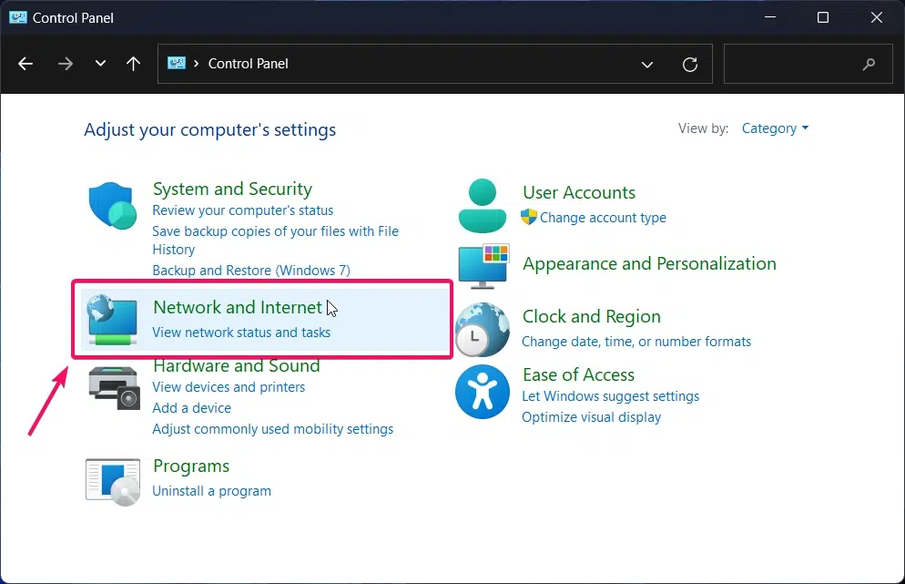 Choose Network & Internet option Choose Network & Internet option