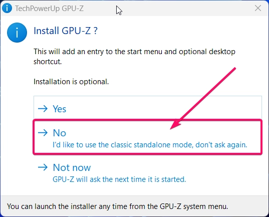 GPU-Z Installation Options GPU-Z Installation Options
